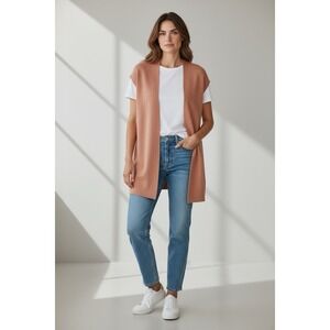 Eileen‎ Fisher linen blend knit sleeveless duster vest cardigan  XS Terracotta